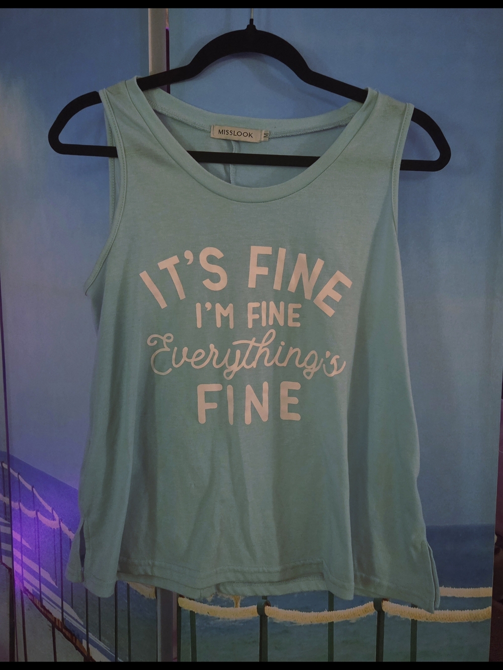 MISSLOOK Light Blue Graphic Tank with White Text